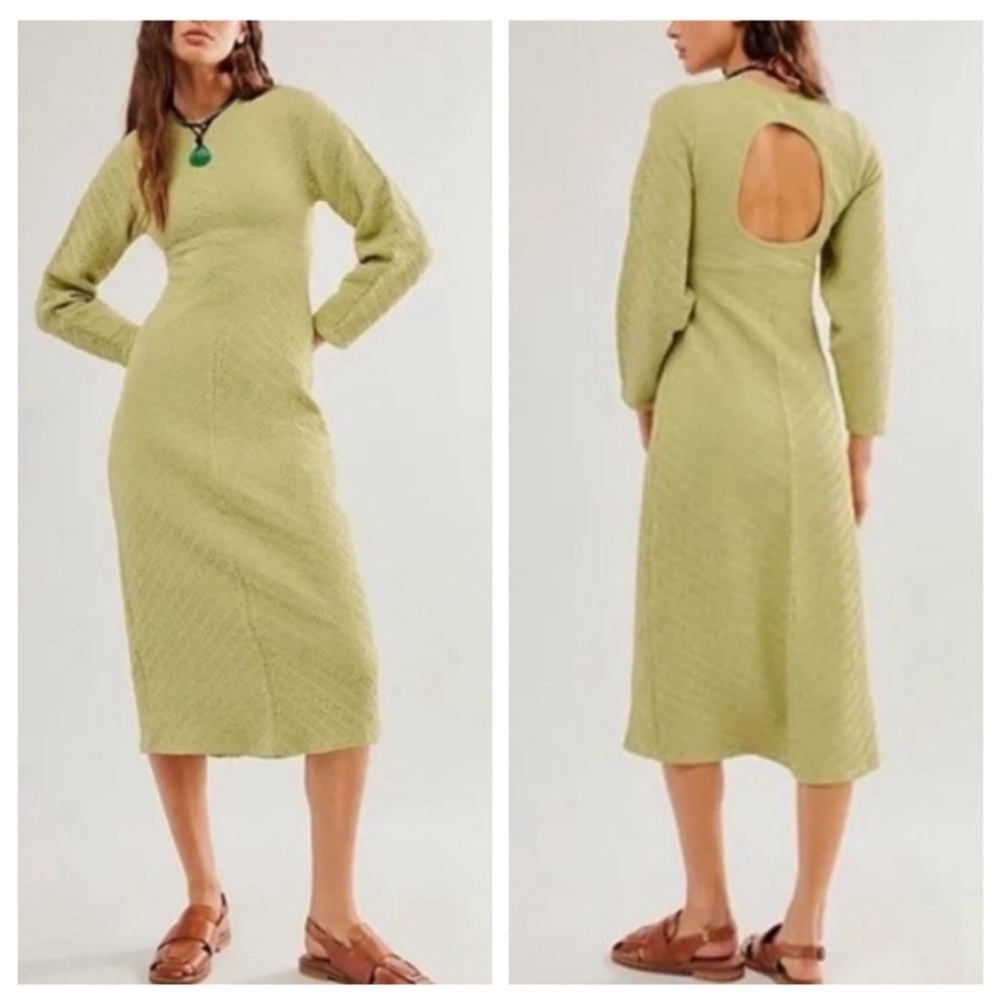 Free‎ People Gabby Seamless Midi Dress in Dried Aloe Size M/L Pistachio Green